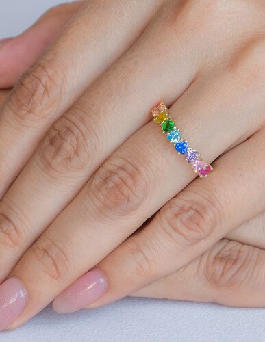 CHURUMBELA 14K ORO AMARILLO GEMAS CORAZONES COLORES ABBA JOYAS.