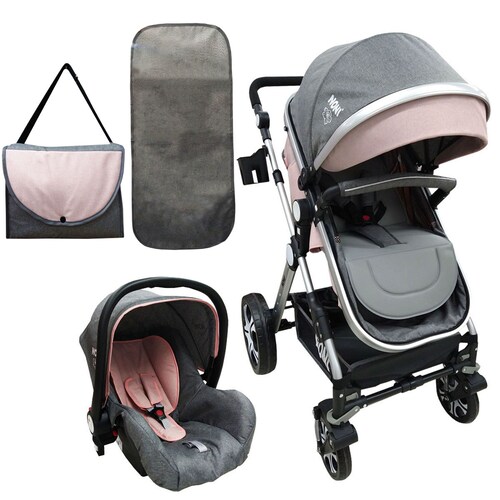 Carriola Angelin Sistema de Viaje 3 en 1 con Portabebe 999-C Rosa Gris