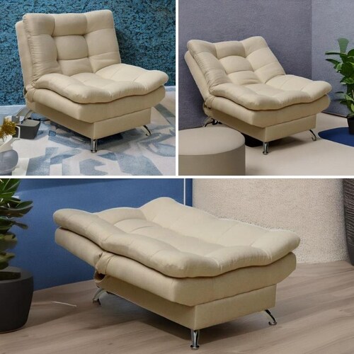 Sillón Individual Moderno Ocasional Reclinable Beige.