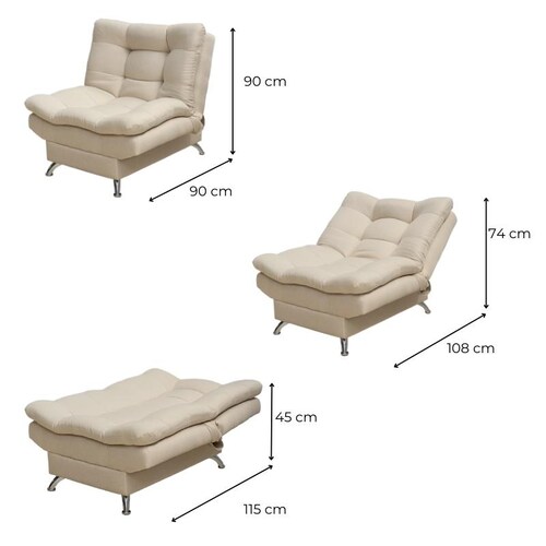Sillón Individual Moderno Ocasional Reclinable Beige.