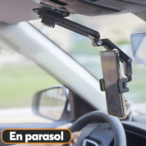 Base Soporte Porta Celular Auto Archy 360 Grados para Parasol Visera de Coche Volante Compatibilidad Universal Brazo Estabilizador Carro Ajustable (ZJ1969).