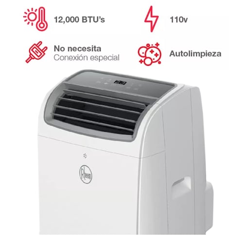 Aire AC Portatil de Oficinas MXPPO-001-15 12000BTUs 410m3hr R-410A 3,4EER 115V1F60Jx 7,64A 854,2W 55dB Hasta 12m2 Frío Calor con Bomba PinguinPro