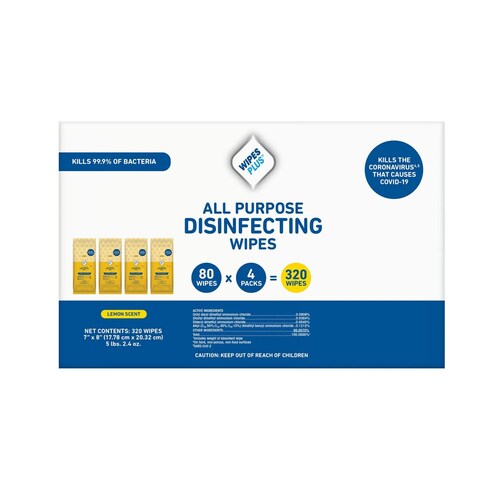 Caja de Toallas Desinfectantes Limon 4 Paquetes De 80 Pzs C/u 