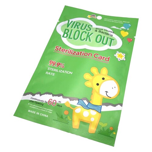 Tarjeta Sanitizante Infantil Virus Blockout Niños 60dias 4pz Verde Jirafa