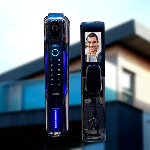 DAXXON - Cerradura inteligente ELITE para puerta "SK100" / 6 Metodos de acceso/Huella, Llave, APP, Video Portero, Reconocimiento Facial/WiFi/Seguridad Avanzada