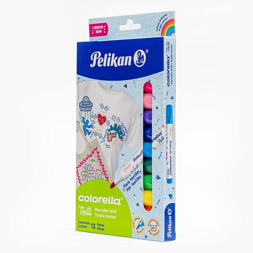 Pelikan Marcador Colorella Textil Para Tela, Playera, Gorra, Jeans, Sneakers 12 Piezas