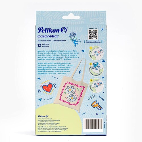 Pelikan Marcador Colorella Textil Para Tela, Playera, Gorra, Jeans, Sneakers 12 Piezas