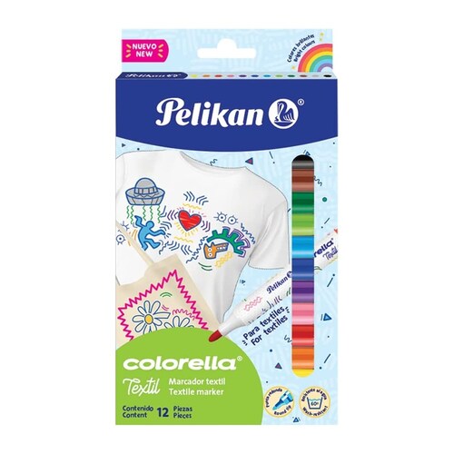 Pelikan Marcador Colorella Textil Para Tela, Playera, Gorra, Jeans, Sneakers 12 Piezas