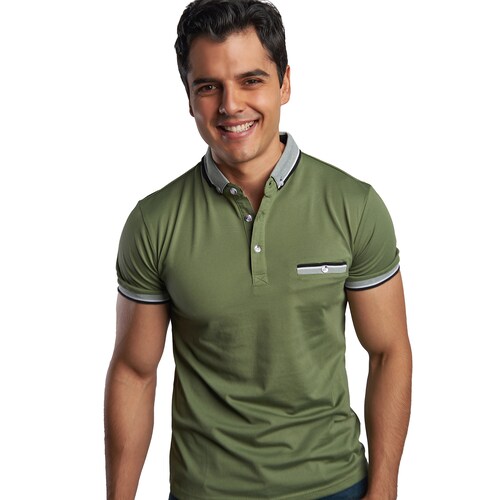 Tipo Polo Para Hombre Calidad Slim Moda Casual Chili Beans Color Verde 