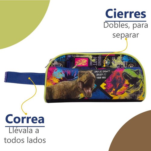 Set 2 Lapiceras Jurassic World Niños Estuche Dinosaurios Rígido Metálico y Suave con Correa