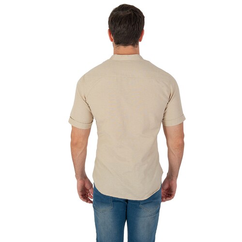 Camisa Manga Corta Casual Fresca Slim Fit Cuello Mao Chili Beans  Color Beige 