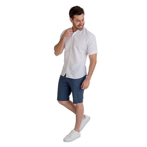 Camisa Manga Corta Casual Fresca Slim Fit Cuello Mao Chili Beans  Color Blanco 