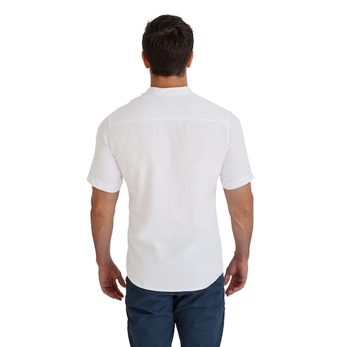 Camisa Manga Corta Casual Fresca Slim Fit Cuello Mao Chili Beans  Color Blanco 