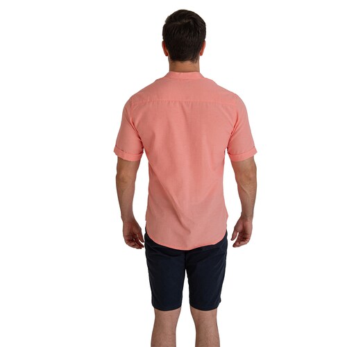 Camisa Manga Corta Casual Fresca Slim Fit Cuello Mao Chili Beans Color Coral 