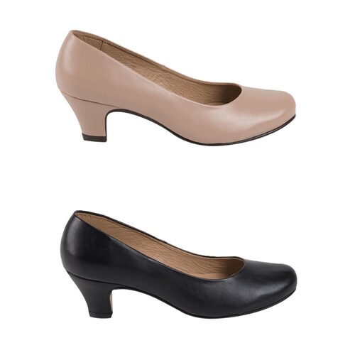 Kit de 2 pares de zapatillas cerradas con tacón bajo, colores nude y negro, marca Shosh, mod. 825752