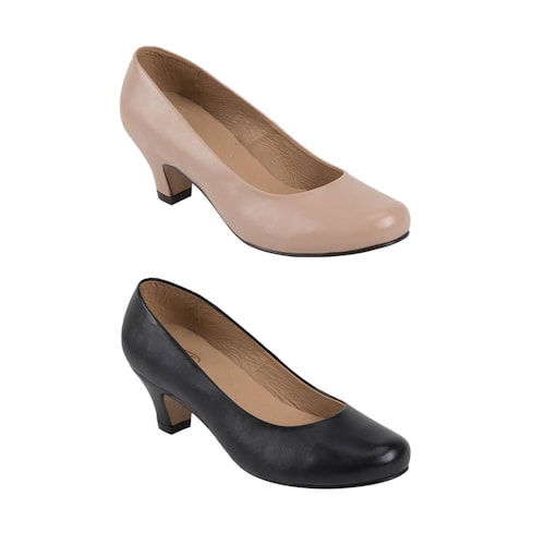 Kit de 2 pares de zapatillas cerradas con tacón bajo, colores nude y negro, marca Shosh, mod. 825752