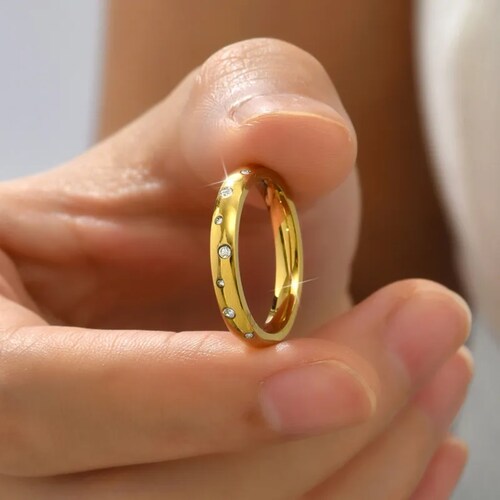 Anillo Talla #8 Acero Inoxidable Dorado Mujer Moda