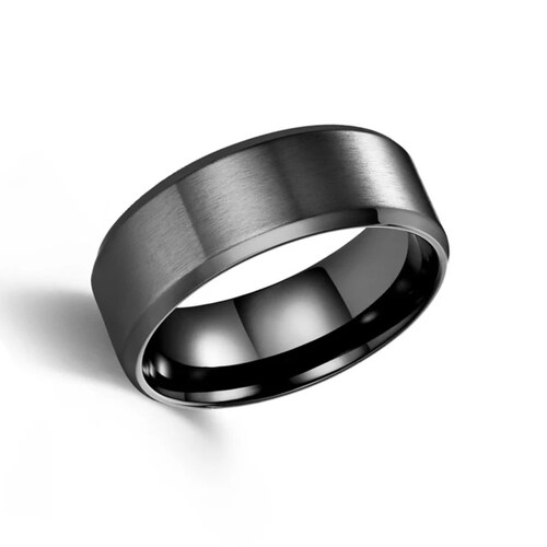 Anillo Negro Talla #7 Acero Inoxidable Negro Hombre Mujer Moda