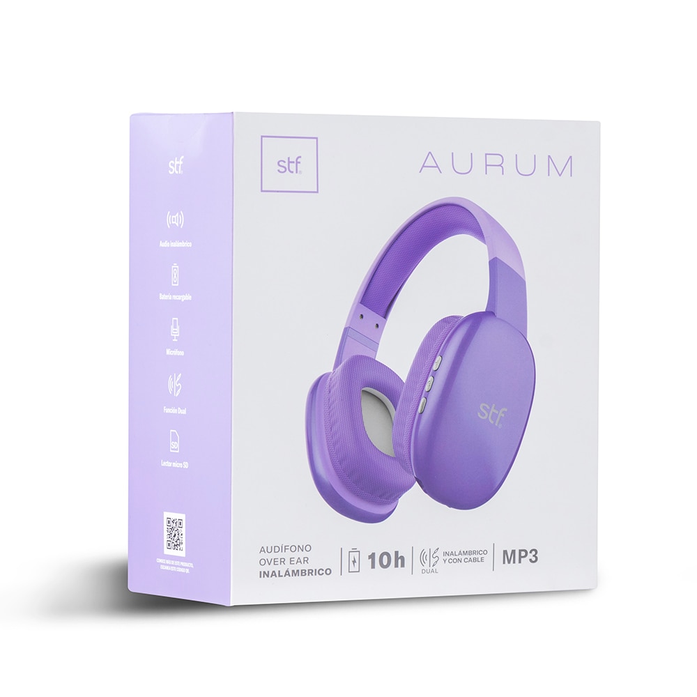 Aud fonos Inal mbricos Over Ear Aurum Stf Color Morado