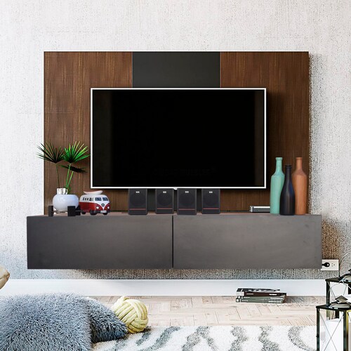 Centro De Entretenimiento para tv Flotante Hogare , 2 Puertas color Negro