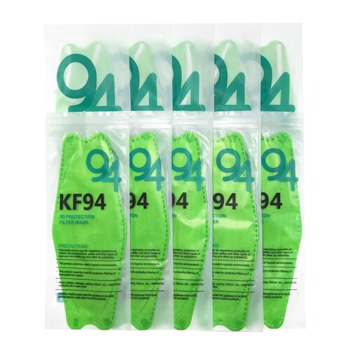 Cubrebocas Kf94 Mascarillas 3d Colores 10pzs Filtración 94% Verde Limon.