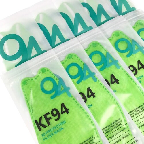 Cubrebocas Kf94 Mascarillas 3d Colores 10pzs Filtración 94% Verde Limon.