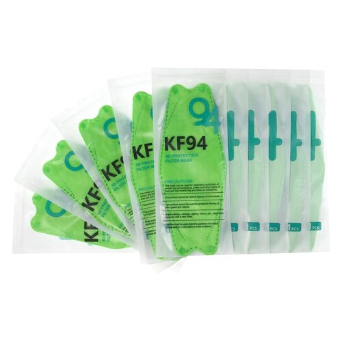 Cubrebocas Kf94 Mascarillas 3d Colores 10pzs Filtración 94% Verde Limon.