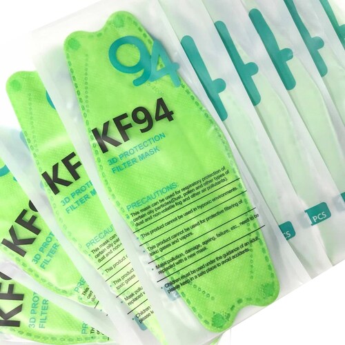 Cubrebocas Kf94 Mascarillas 3d Colores 10pzs Filtración 94% Verde Limon.