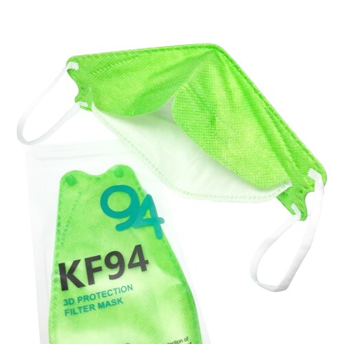 Cubrebocas Kf94 Mascarillas 3d Colores 10pzs Filtración 94% Verde Limon.