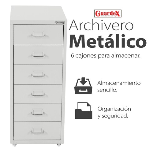 Archivero Metálico Guardex  De 6 Gavetas 69 cm con Llantas, Organizador de Documento para Oficina