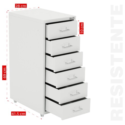 Archivero Metálico Guardex  De 6 Gavetas 69 cm con Llantas, Organizador de Documento para Oficina