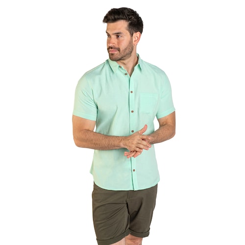 Camisa Manga Corta Casual Slim Fit Hombre Cuello Camisero Chili Beans Color Menta 