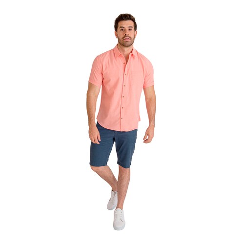 Camisa Manga Corta Casual Slim Fit Hombre Cuello Camisero Chili Beans Color Coral