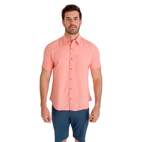 Camisa Manga Corta Casual Slim Fit Hombre Cuello Camisero Chili Beans Color Coral