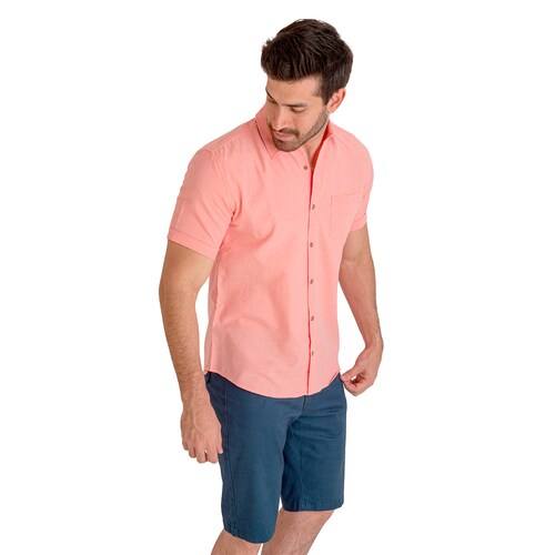 Camisa Manga Corta Casual Slim Fit Hombre Cuello Camisero Chili Beans Color Coral