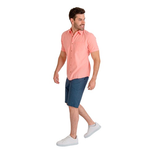 Camisa Manga Corta Casual Slim Fit Hombre Cuello Camisero Chili Beans Color Coral