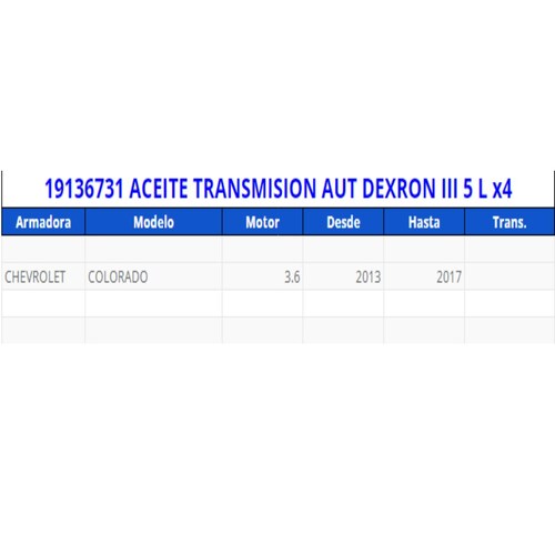 19136731 Aceite de transmisión acdelco original  AUT DEXRON III 5 L x4