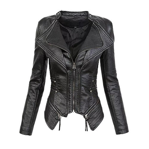 Chamarra Mujer Piel Pu Fashion Gothic Corte Slim