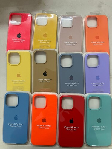 Case iPhone 14 Pro Max Gris Logo Silicon y Microfibra Funda Protector