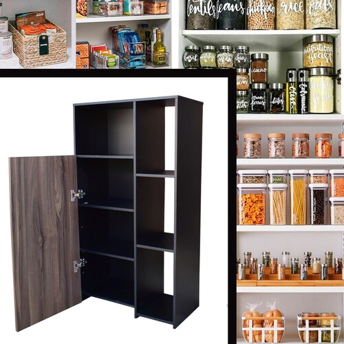 Hogare Mueble Alacena Despensero Organizador Practico Multiusos de melamina de alta resistencia, con puerta y estantes Color Negro Parota