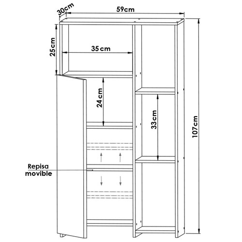 Hogare Mueble Alacena Despensero Organizador Practico Multiusos de melamina de alta resistencia, con puerta y estantes Color Negro Parota