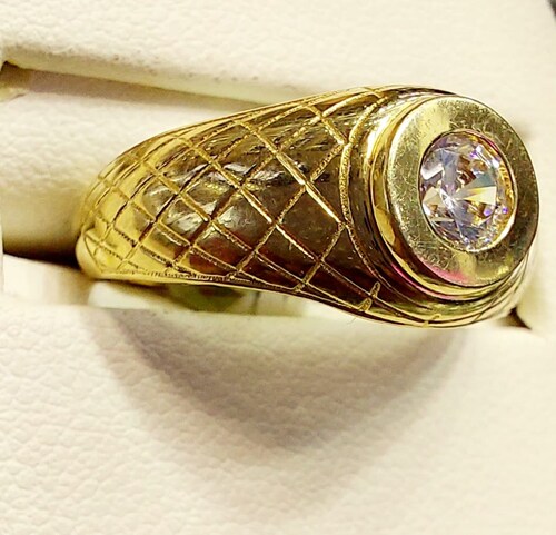 Anillo Sello Zirconia Oro 10 K. + Obsequio