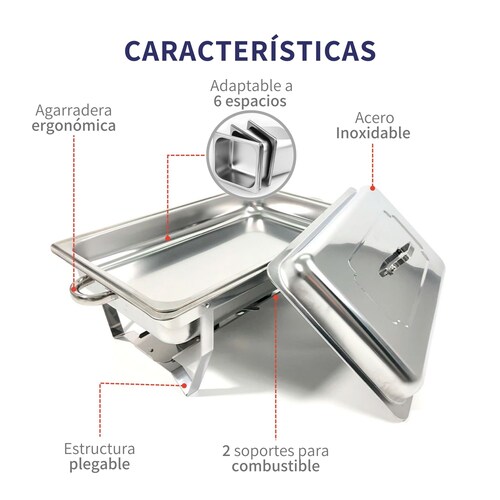 Chafer Bufetera Acero Inoxidable 6 Espacios De Para Chef