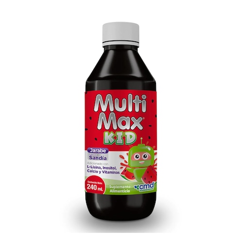 MULTIMAX KID: Jarabe Nutricional con L-Lisina, Inositol, Calcio y Complejo de Vitaminas para el Crecimiento y Desarrollo Infantil - 240ml