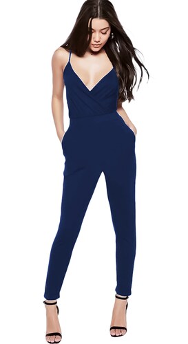 Jumper palazzo enterizo mono jumpsuit ajustado casual elegante xally 28D escote cruzado tirantes bolsas