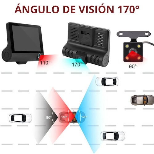Cámara De Auto DVR 3 En 1 Frontal Interior y Reversa.