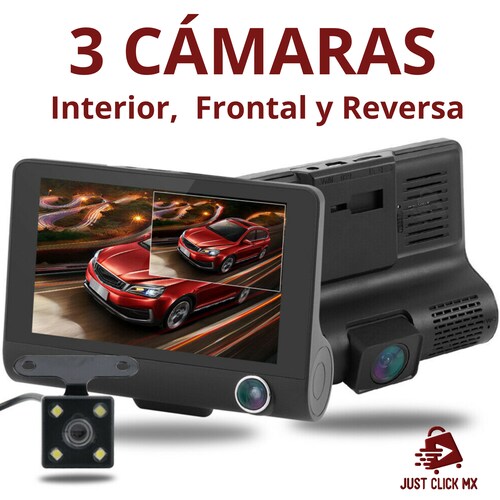 Cámara De Auto DVR 3 En 1 Frontal Interior y Reversa.