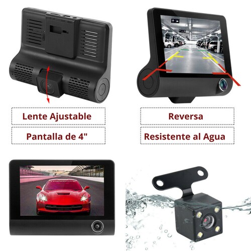 Cámara De Auto DVR 3 En 1 Frontal Interior y Reversa.