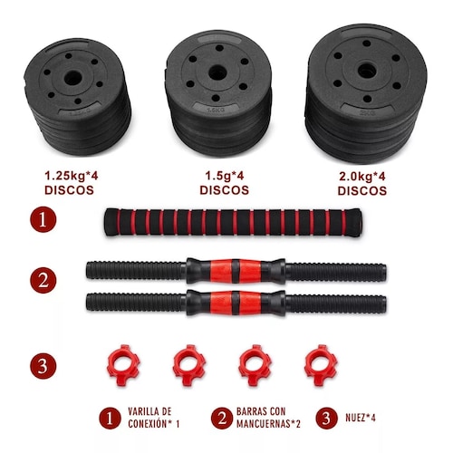 Mancuernas Pesas Barra Recta Ejercicio Kit Ajustables 20kg