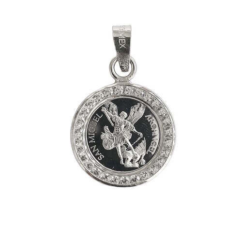 Dije Medalla San Miguel Arcangel Zirconias Plata Pura 999